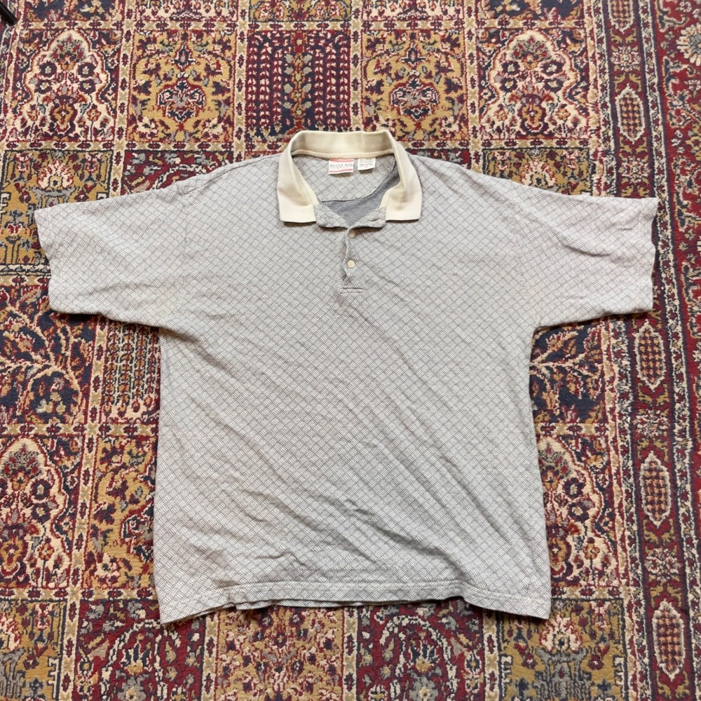 Bugle Boy Company Mens Size M Geo Print Short Sleeve Polo‎ Shirt Tan Collar